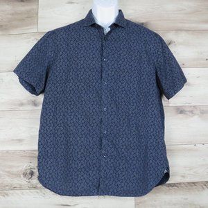 Denim & Flower* Men's Short Sleeve Slim Fit Curved Hem Button Down Shirt~Size XL